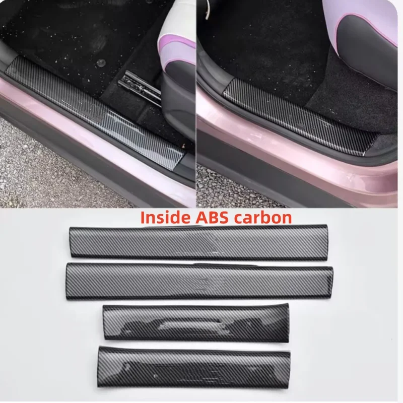 For BYD Dolphin 2022-2023 Car Door Sill Scuff Cover ABS Carbon Fiber Pattern Threshold Strip Protective Sticker Accessories