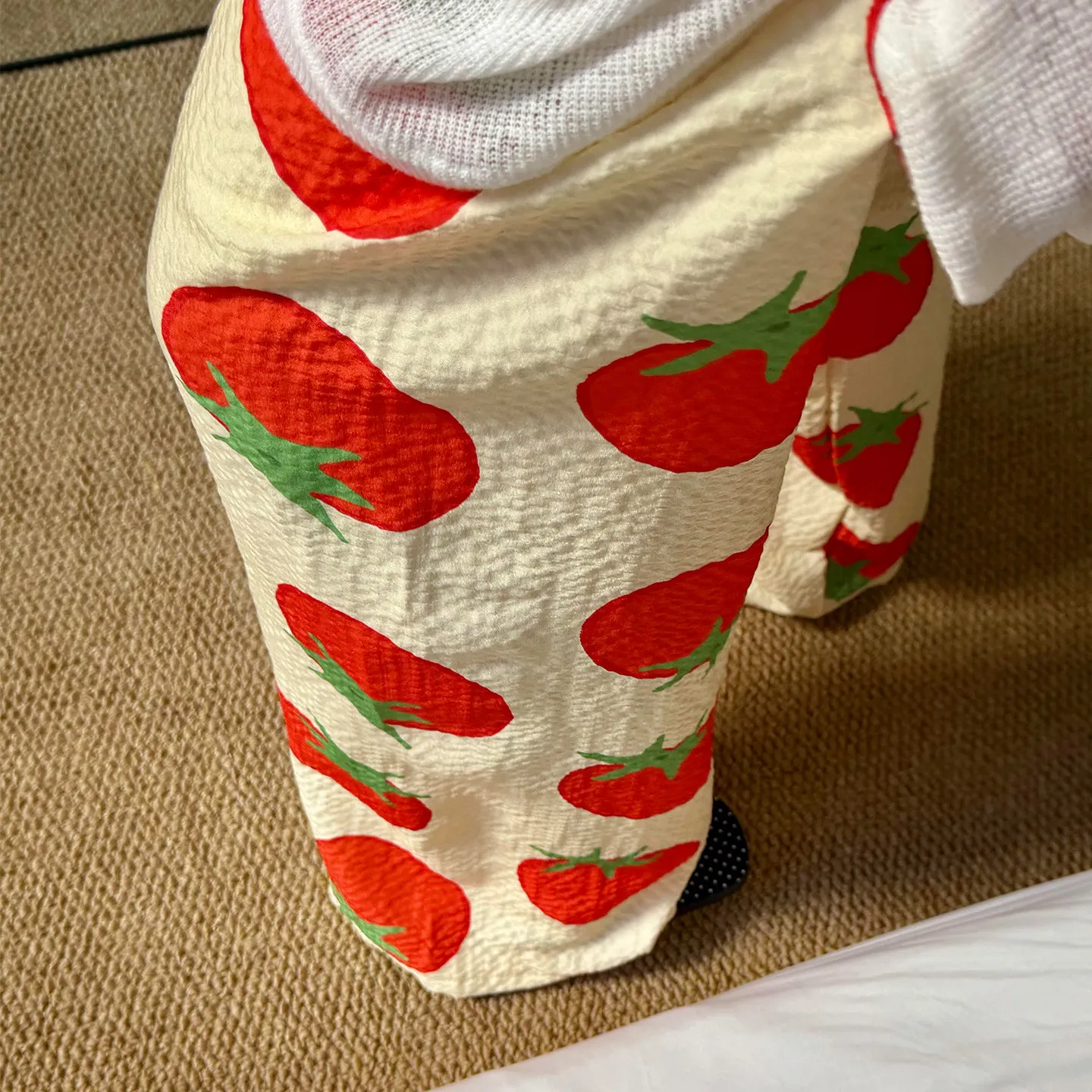 Tomato Print Casual Pants Lightweight Draped Outdoor Wear Indoor Home Loose Sleepwear Short Women's Polyester Fiber