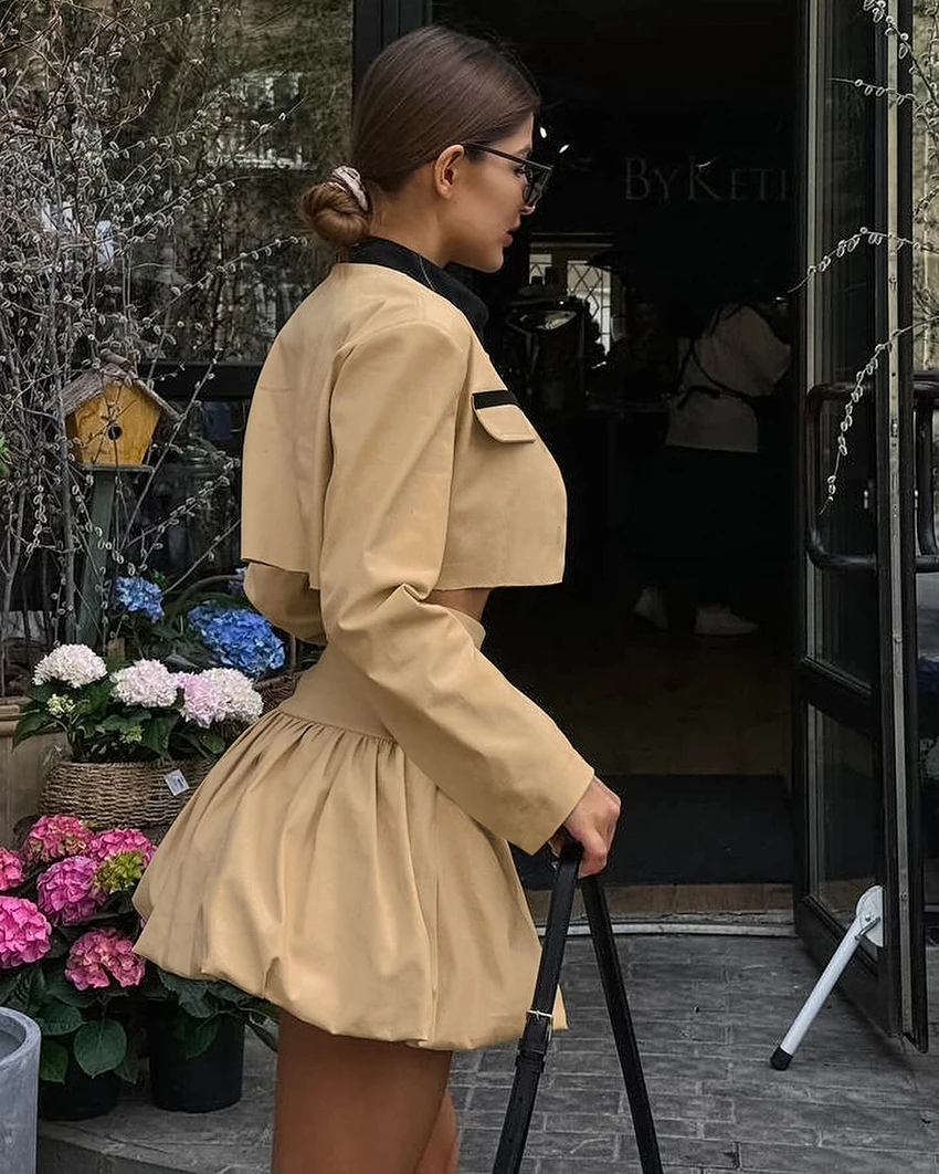 Autumn New Popular Streetwear Sexy Slim Outfits Elegant Women 2 Piece Set Button Up Crop Jackets Mini Skirts Two Piece Set