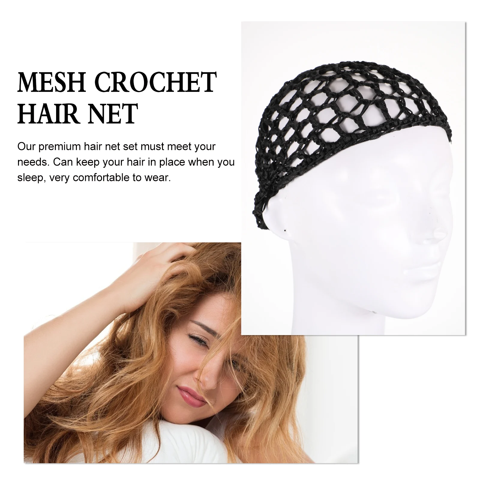 

4pcs Black Crochet Hair Breathable Sleep Hat Female Net Cap for Elastic Long Women Female Net Cap Lady