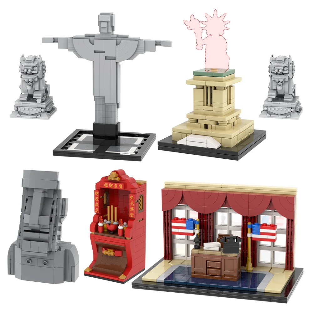 MOC Famous Landscape Landmarks Bricks Statue God Of Weath White House Compatible Building Blocks Toys For Children Friends Gifts