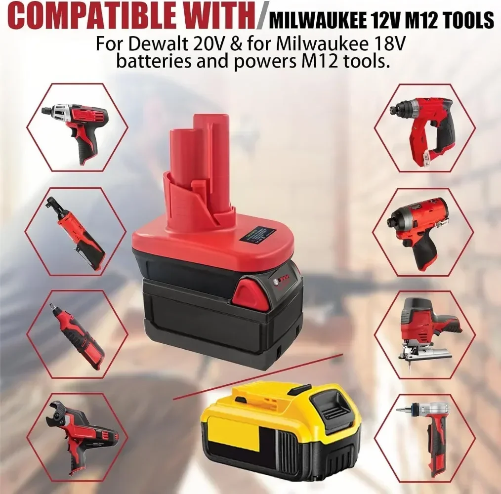 Imagem -06 - Conversor de Bateria Adaptador para Dewalt 18v 20v Milwaukee 18v Li-ion Bateria Converter para Milwaukee 12v Li-ion Bateria Ferramentas