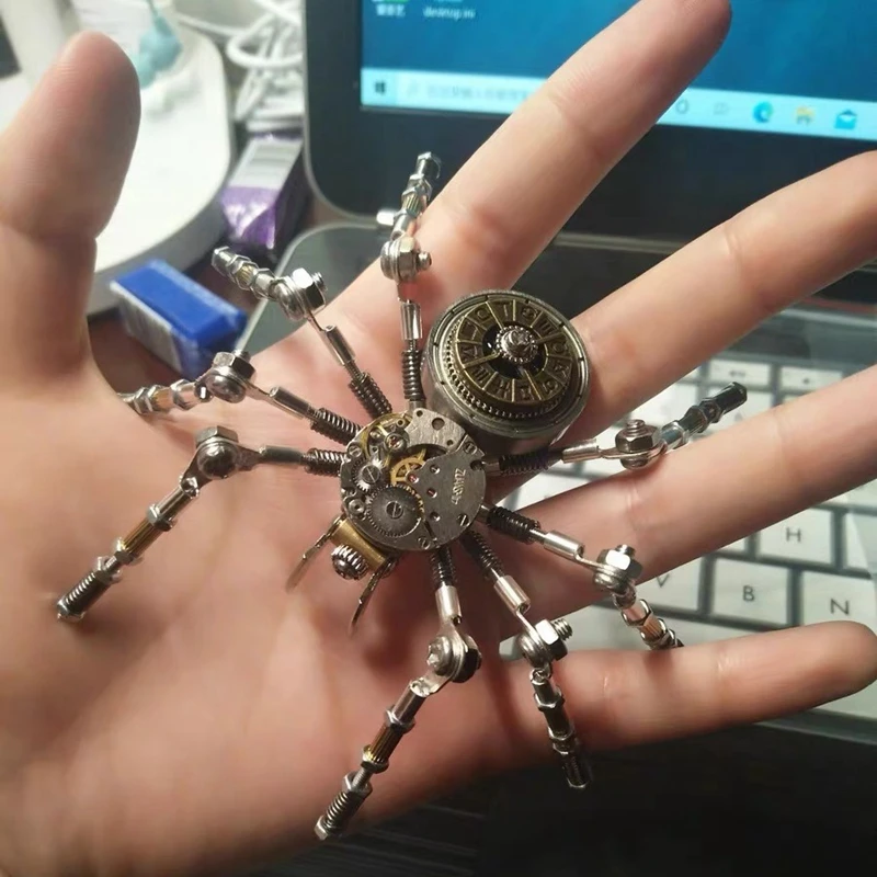 Steampunk spider metal hand model mechanical insect tabletop industrial style ornament
