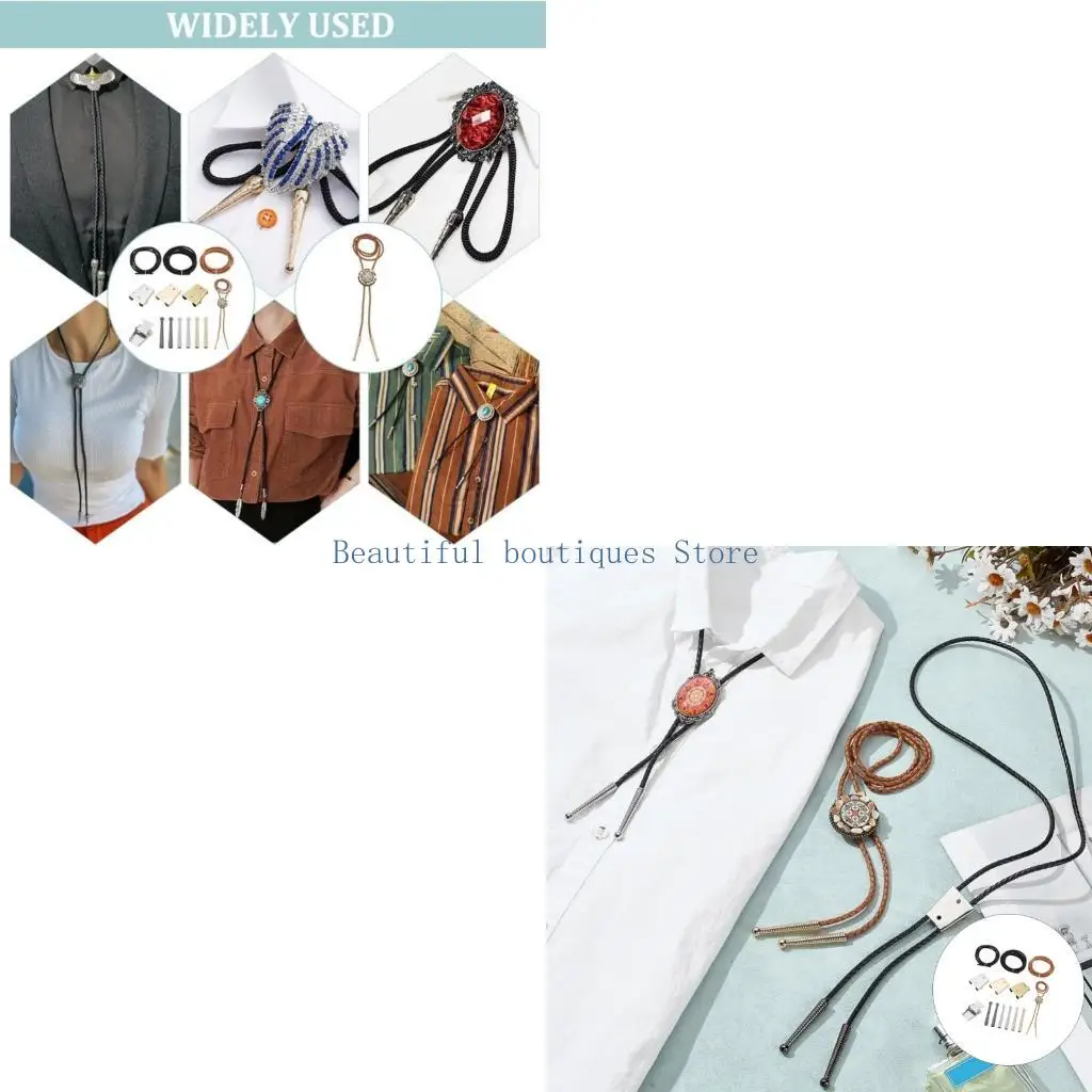 U4LF Bolo Tie Cord Replacement with Metal Hardware and Tips Set