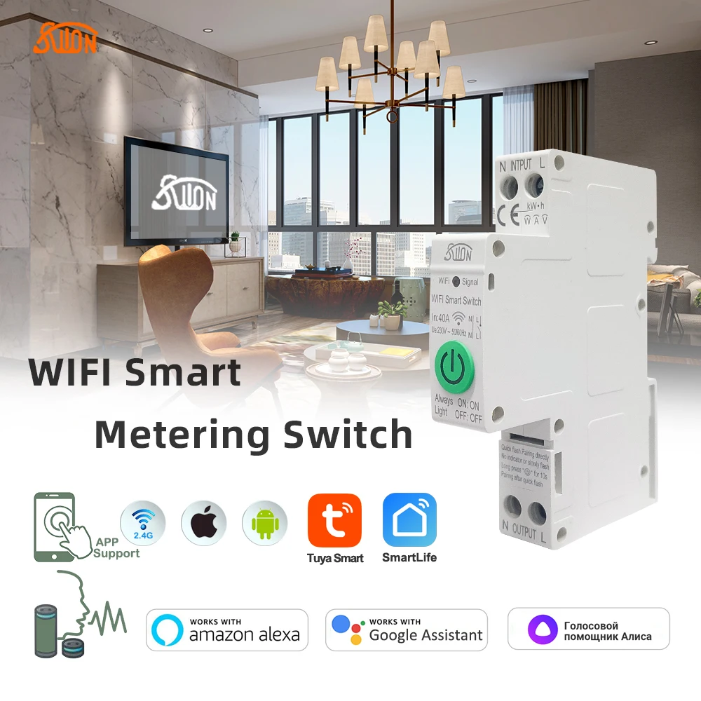 TUYA 1P + N WIFI Smart Switch smartlife 40A contatore di energia Kwh misurazione monitoraggio interruttore relè Timer MCB