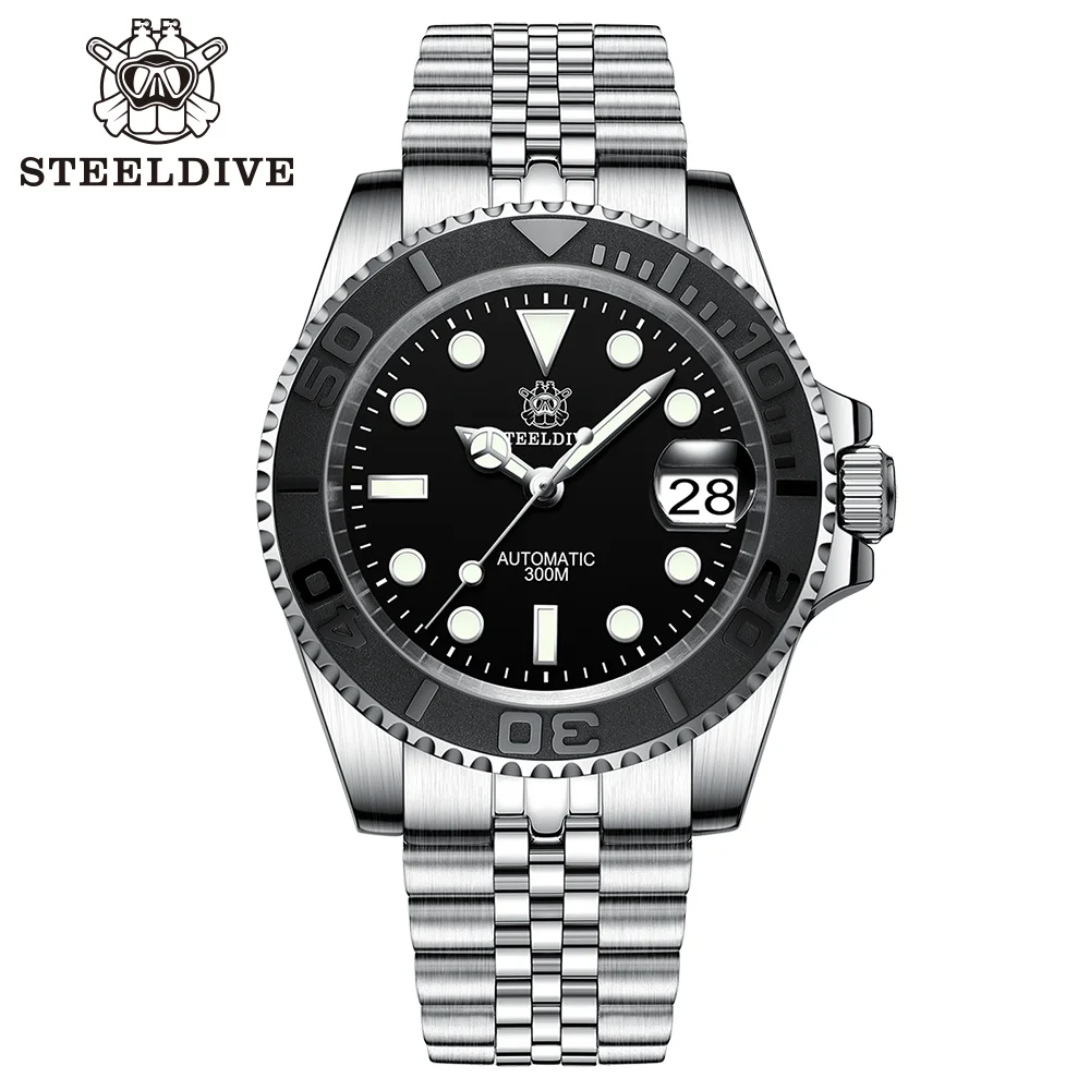 STEELDIVE SD1953T Water Ghost Swiss BGW9 azul luminoso NH35 Movimiento 30bar impermeable calendario lupa reloj de buceo mecánico