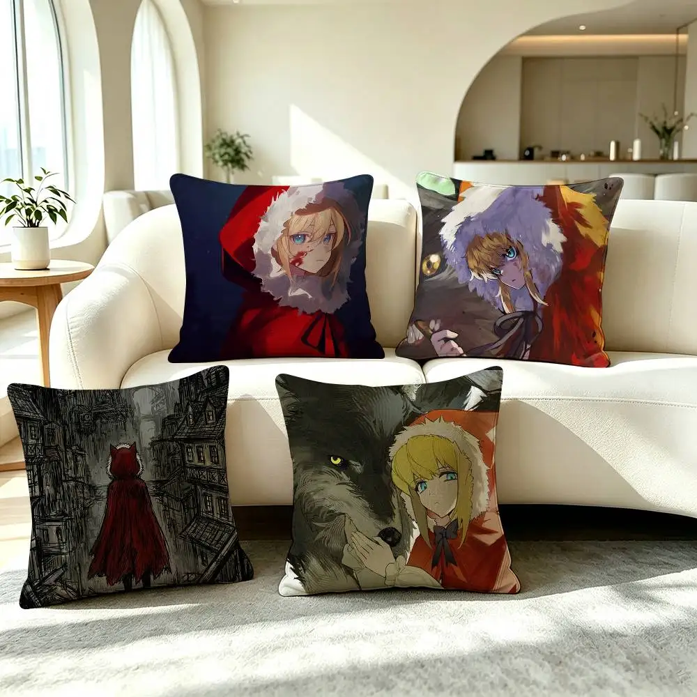 R-Red Hood Black Souls Game Square Double-Sided printed Pillow Case Bedroom Bedside Pillow Sofa Cushion Cover