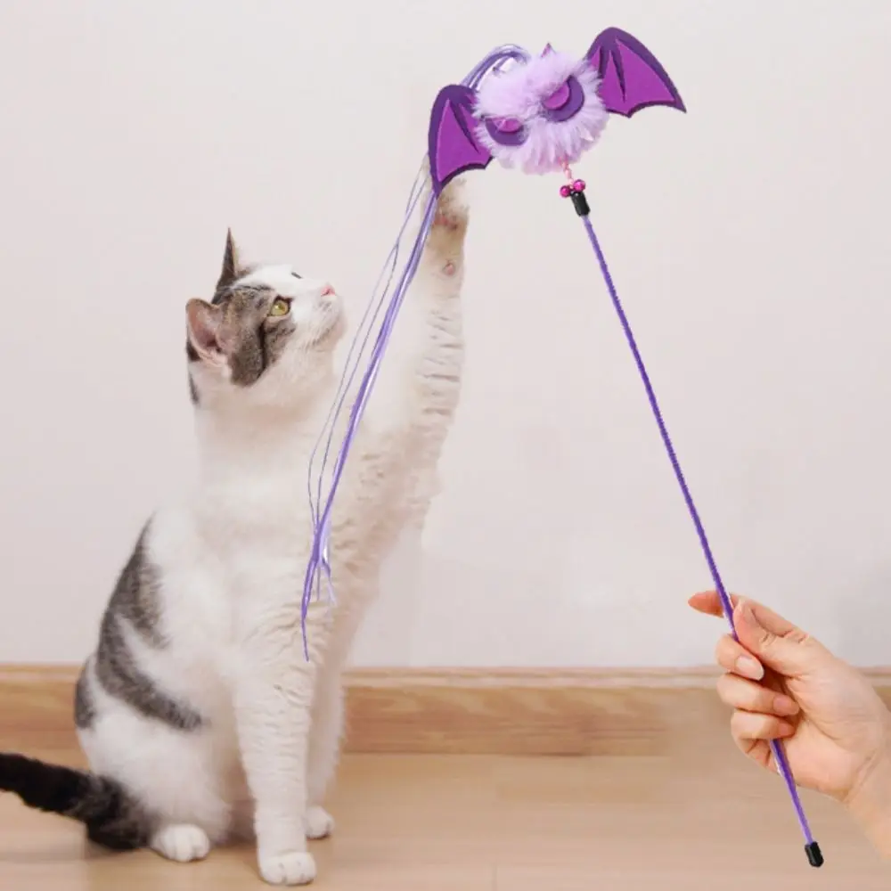 

Cat Accessories With Bells Halloween Cat Teaser Stick Interactive Plush Tassel Cat Teaser Pole Black/Purple Tassel Halloween