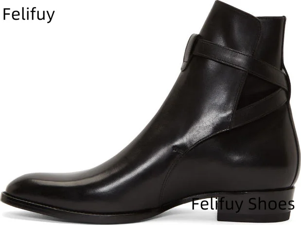 Nuevas botas de estilo británico para hombre, botas Chelsea de diseñador para hombre, zapatos formales con correa de hebilla alta, botas de moto de cuero genuino para hombre