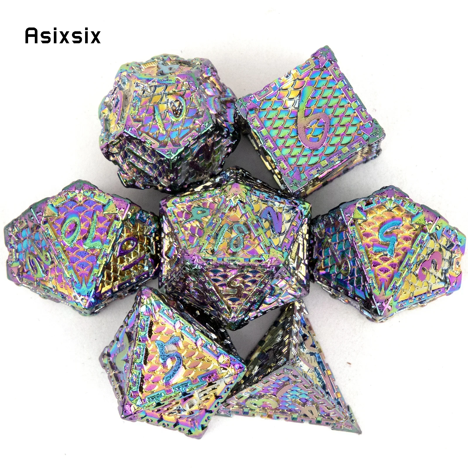 

7 Pcs Colorful Fish Scale Metal Dice Solid Metal Polyhedral Dice Set Suitable For Role-Playing RPG Gift Card Game