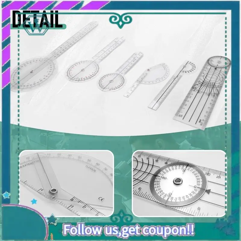 

Upgraded 6Pcs Spinal Ruler Spinal Finger Goniometer Protractors Multi-Ruler Angle 180/360 Degree Measuring Tool