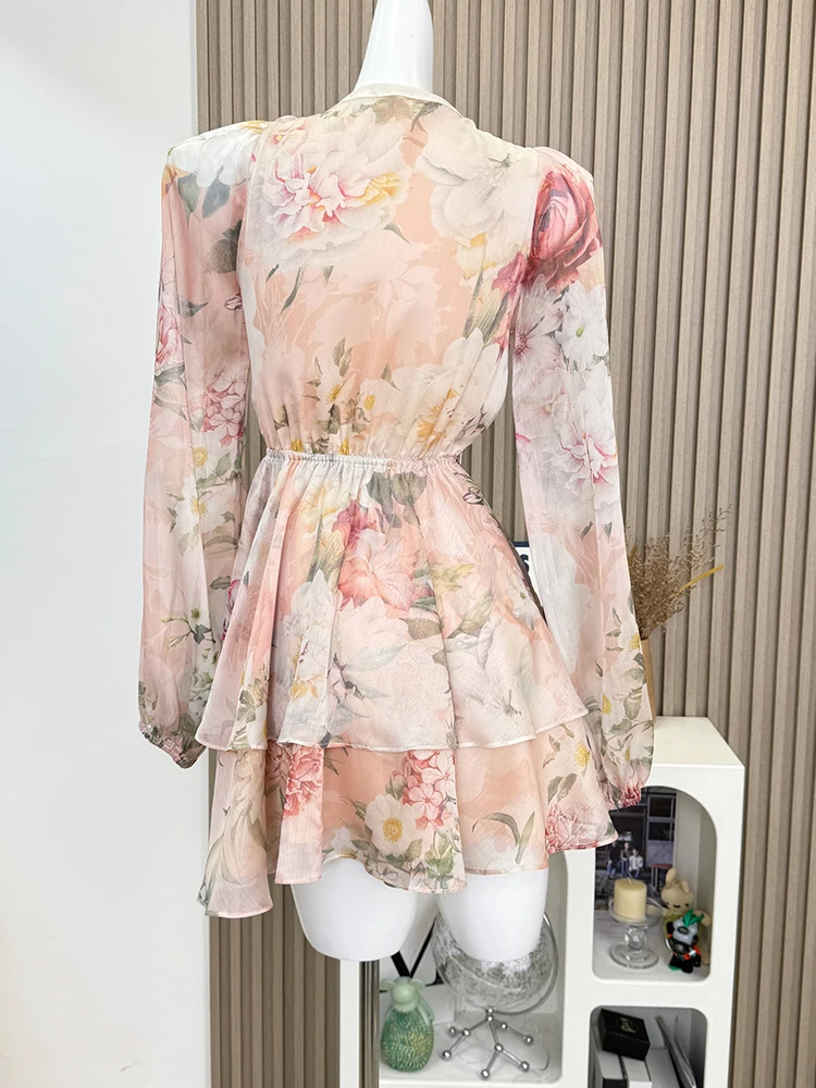 Vestido floral de manga comprida com decote em v feminino, vestido vintage Midi, Boho Frocks, estético, vestido de noite de peça única, dinheiro velho, quente, outono