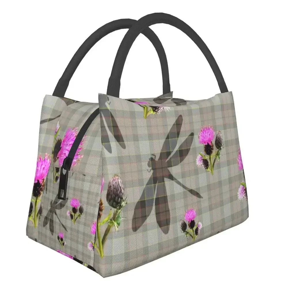 Scottish Dragonfly Tartan Thermal Insulated Lunch Bag Women Outlander Show Portable Lunch Tote Multifunction Meal Food Box