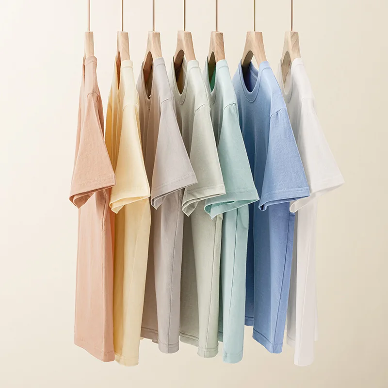 남성용 단색 헤비웨이트 코튼 바텀 셔츠, 흰색 캐주얼 다목적 라운드넥 반팔 티셔츠, 여름 230g