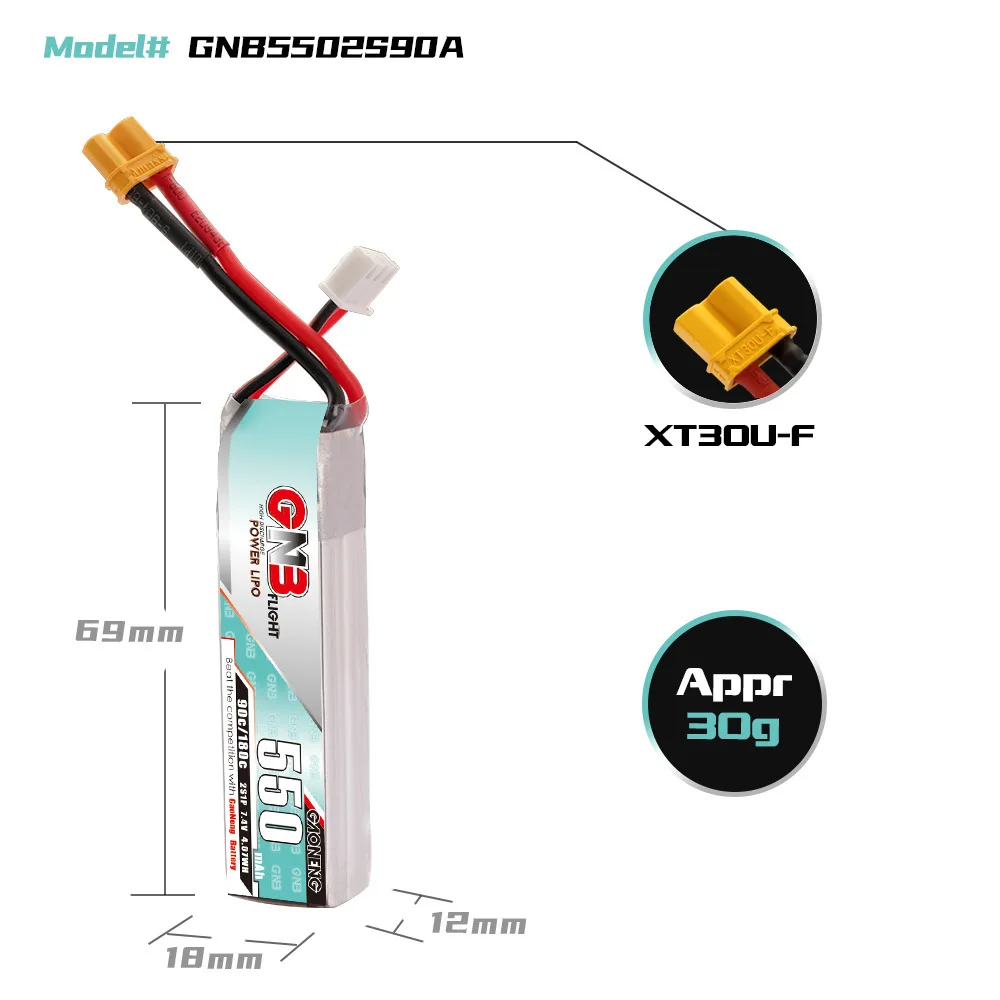 Upgrade Max 180C GNB 2S 7.4V 550mAh LiPo Battery For TINY8X Blade Inductrix Quadcopter Helicopter FPV Drone Beta75S 120S Parts