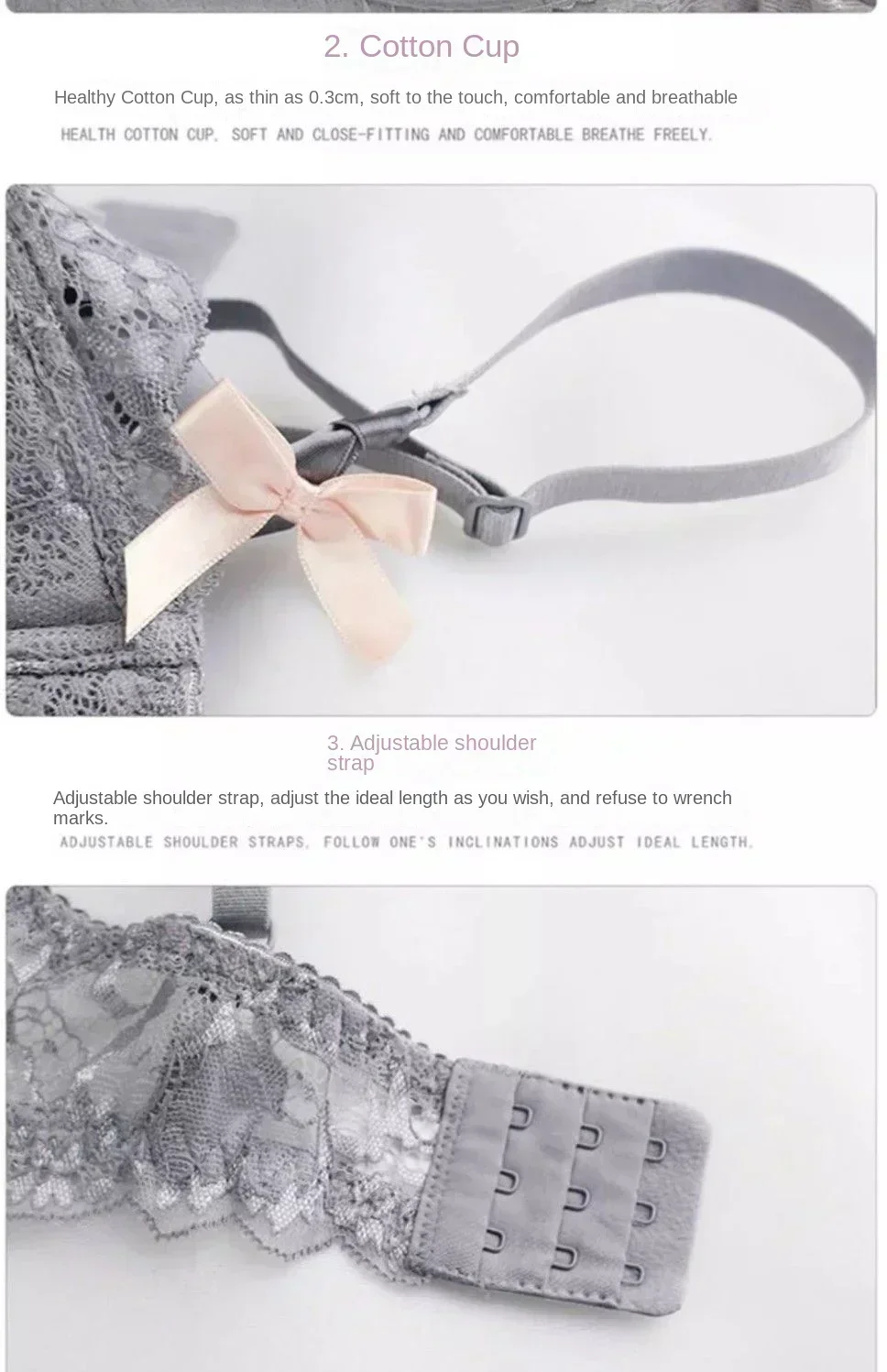 MOYISU Französische, romantische Spitzen-Dessouskollektion, bequem, atmungsaktiv, sinnlich, für 32-38 A B Cup, Push-up-Unterwäsche-Set für Mädchen – Detail 18