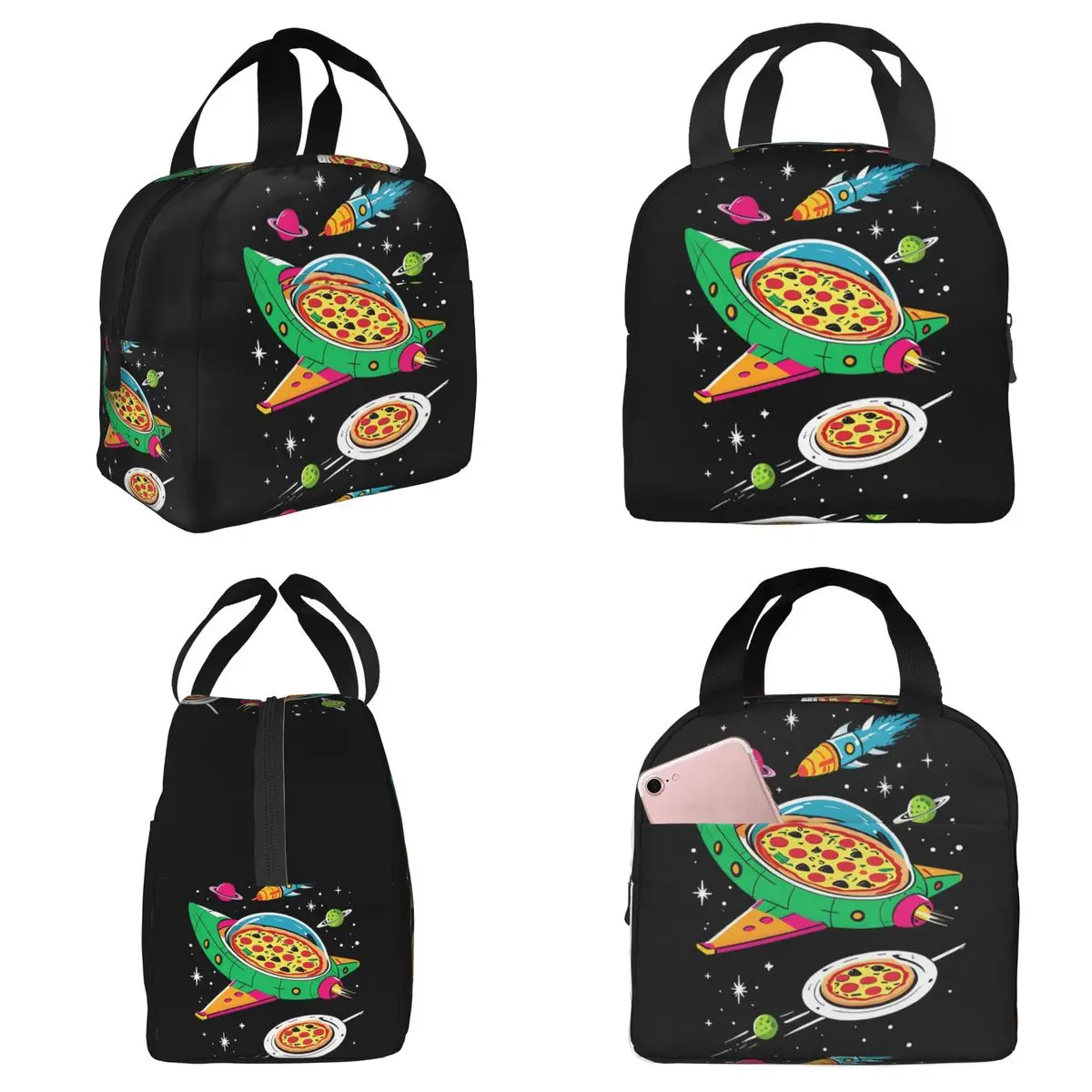 Cartoon A Pizza Slice In Space Insulated Lunch Bag for Kids School Cooler Thermal Food Box Tote Portable Lunch Boxes Container