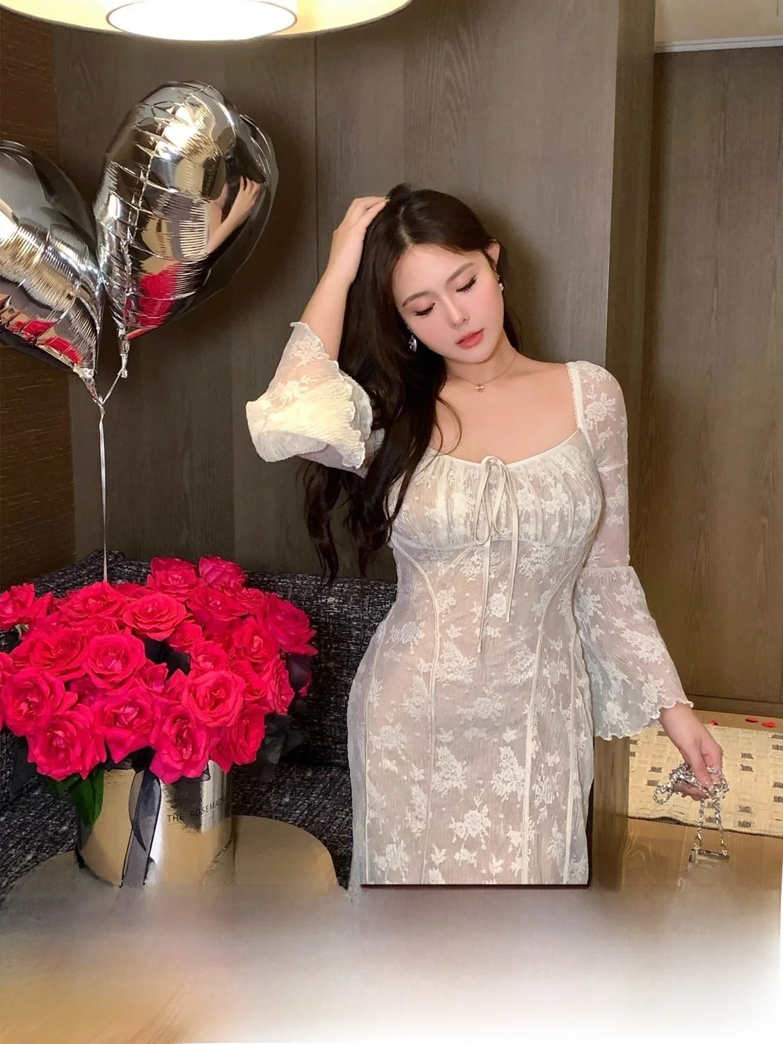 

Романтическая женская трикотажная юбка большого размера с квадратным воротником и вышивкой на талии, утягивающая юбка средней длины