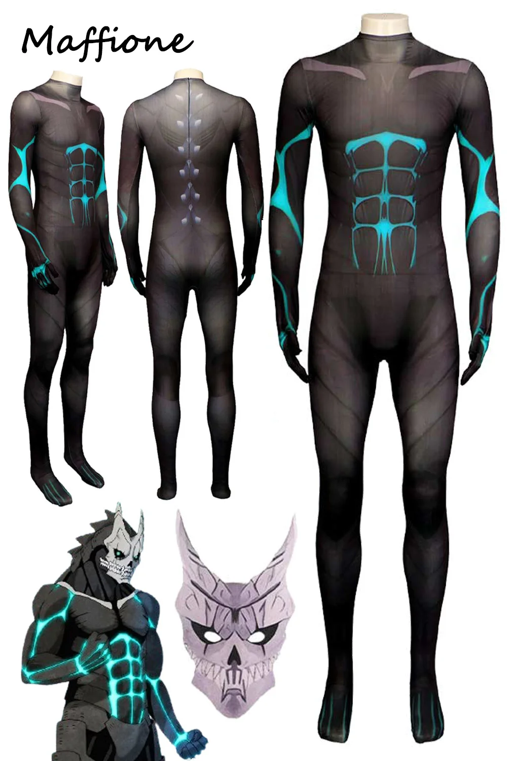 Hibino Kafka Cosplay Monsters Mask Jumpsuit Costume Anime Kaiju Disguise No.8 Bodysuit Men Roleplay Halloween Party Suits