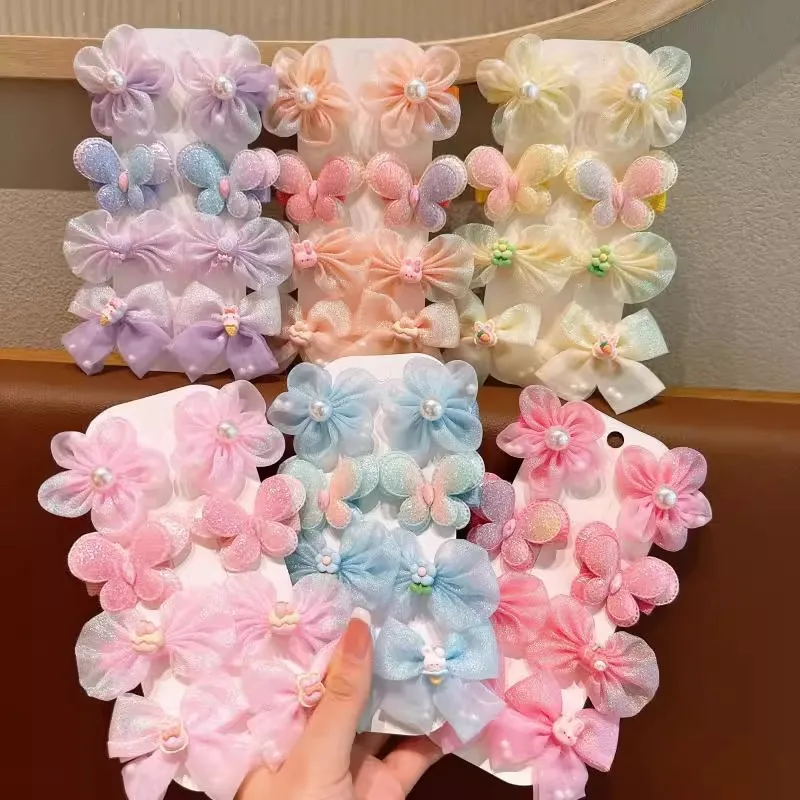 

8Pcs New Bow Hair Clip Children's Princess Mesh Super Fairy Hair Card Girl Headdress Little Girl Butterfly Hair Accessories