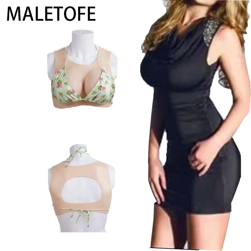 

MALETOFE Silicone Breast Forms Fake Boobs Realistic Silicone Breast Comfortable Fit Back Hollow Out Round Collar Drag Queen