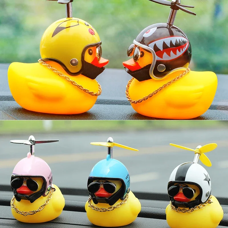 New Car handsome Cute Wind-breaking Duck Interior Broken Wind Small Yellow Duck with Helmet  Airscrew Cycling Decoration Ornamen