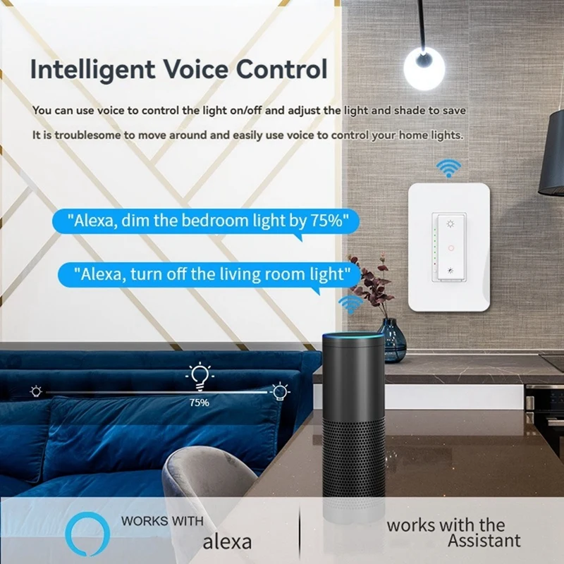 مفتاح خافت ذكي مفتاح الإضاءة واي فاي لأضواء LED مع التحكم في تطبيق الحياة الذكية التحكم الصوتي الذكي