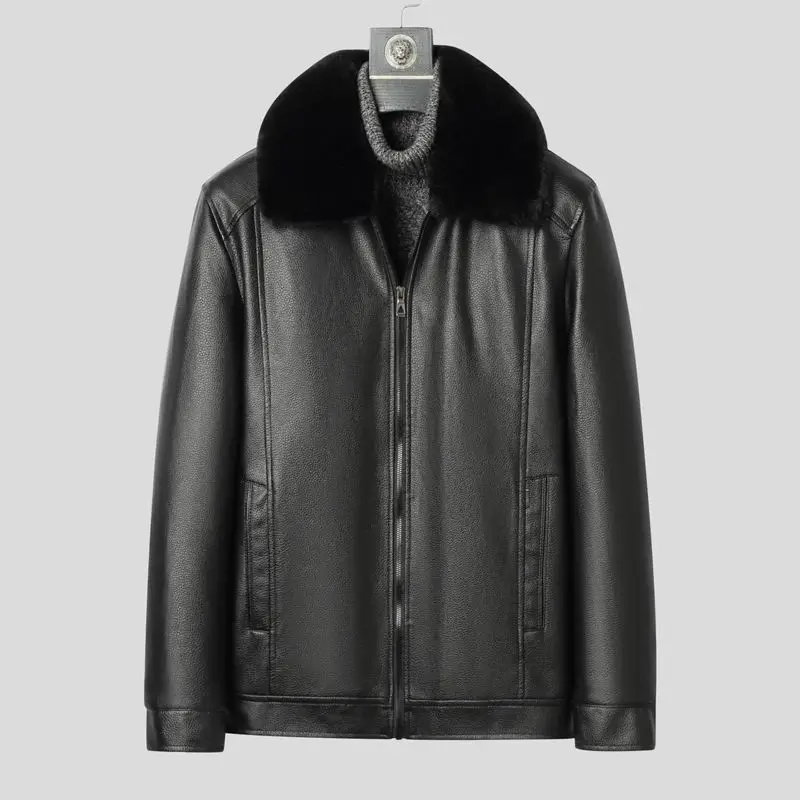 Winter Leather Coat for Men Warm Faux Fur Lined Design with Zipper Closure Suitable for Daily Wear Formal Occasions