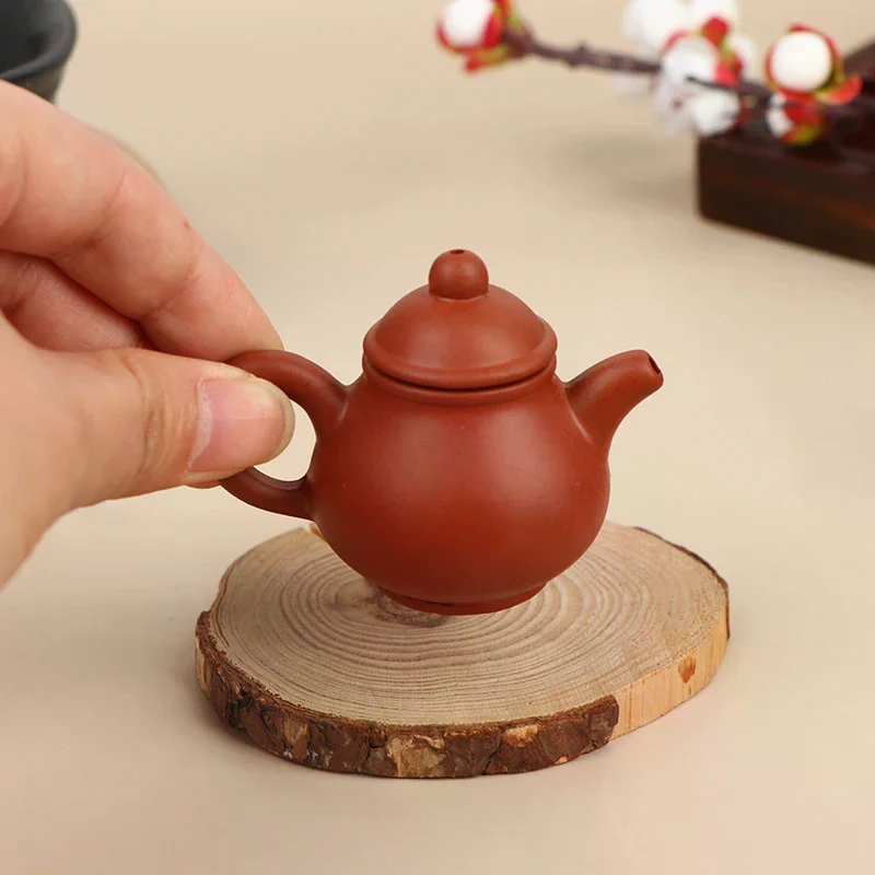 25ML Enameled Pottery Teapot Pocket Hand Teapot Handstand Fingertip Kettle Tea Pet Dark-red Enameled Pottery Teaset Accessories