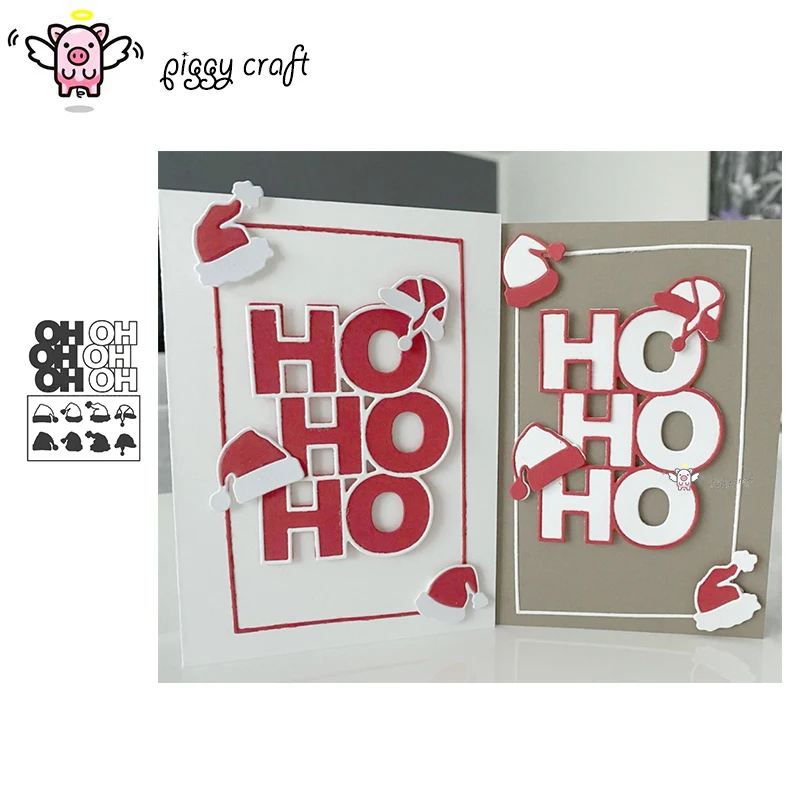 Piggy Craft metal cutting dies cut die mold Ho letter christmas hat frame Scrapbook paper craft knife mould blade punch stencil