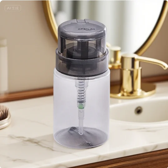 Pusta butelka z pompką do płynu do czyszczenia lakieru hybrydowego UV, do usuwania lakieru, do zdobienia paznokci.