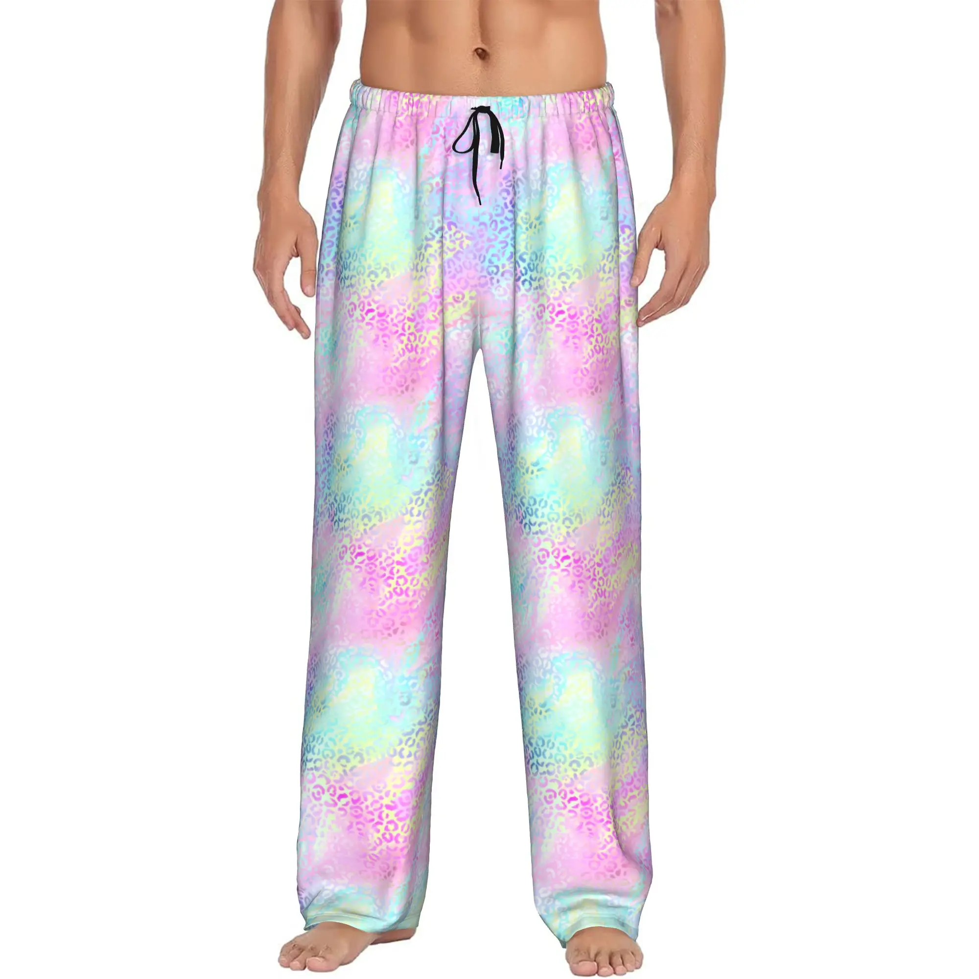 Custom Printed Leopard Print Colorful Pajama Pants Men  Sleep Sleepwear Bottoms with Pockets