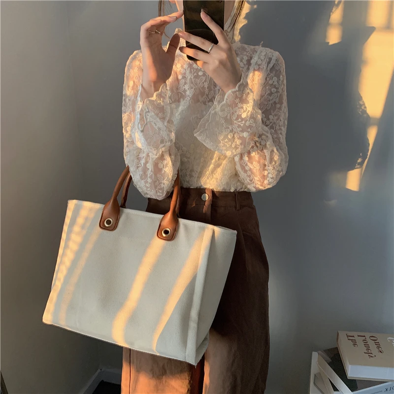 New Canvas Shoulder Bags For Women 2024 Big Capacity Ladies Bag Female 2 Sizes  Purses and Handbag Large Shopping Bag sac a main