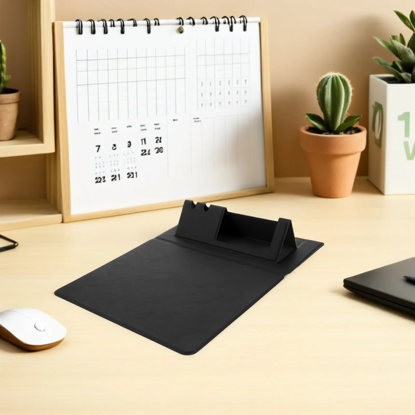 Portable Mouse Pad With Phone Holder Foldable PU Laptop Travel Mousepad Pen Office School Ergonomic