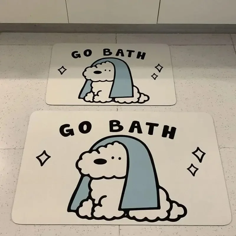 VIKAMA Ins Wind Cute Puppy Toilet Bathroom Absorbent Diatom Technology Fleece Soft Floor Mat Canbe Cut Quick Drying Non-slip Mat