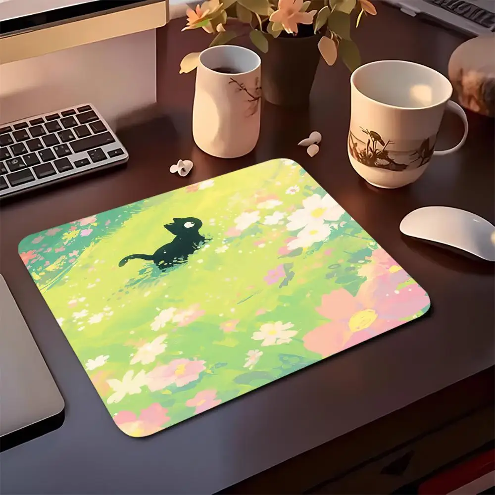 

Коврик для мыши с милым черным котом 40x45 см, квадратный коврик для компьютерного офисного игрового стола, резиновый нескользящий коврик для мыши, компактный декоративный настольный коврик