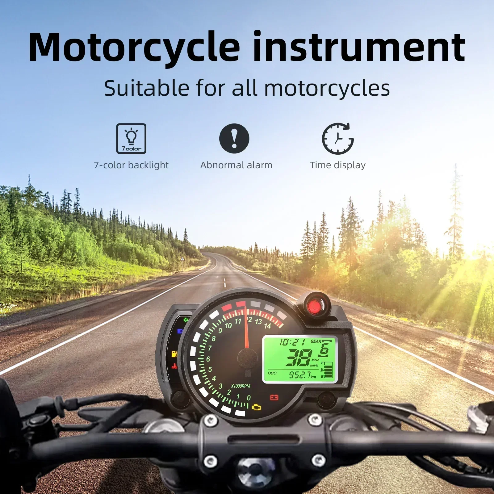 Motorcycle Meter 7colors Backlight Digital Speedometer Tachometer 10000rpm Moto Dashboard with Turbo Sensor Bracket for Kawasaki image 4