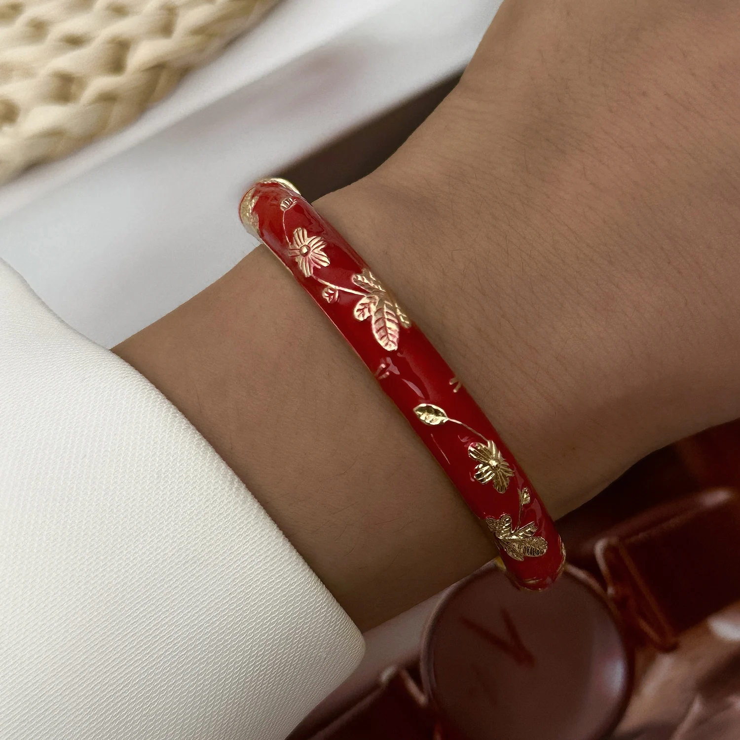 French Vintage Colorful Drip Oil Flower Bracelet Women's Ethnic Style Versatile Sweet Floral Bracelet Party Jewelry Gift