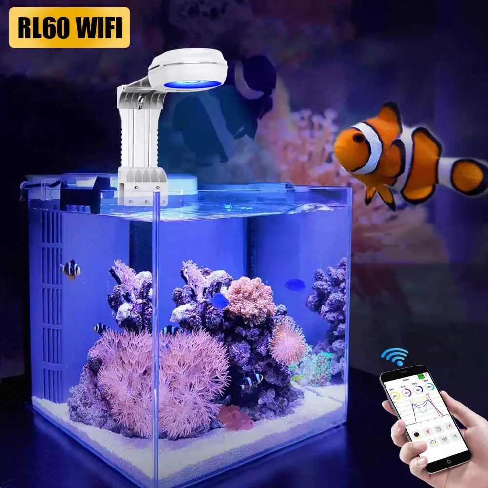 

PopBloom RL60 WiFi Aquarium Light 60W, Full Spectrum Marine Aquarium Lamp for 30-50cm Reef Coral SPS/LPS Fish Nano Tank Light