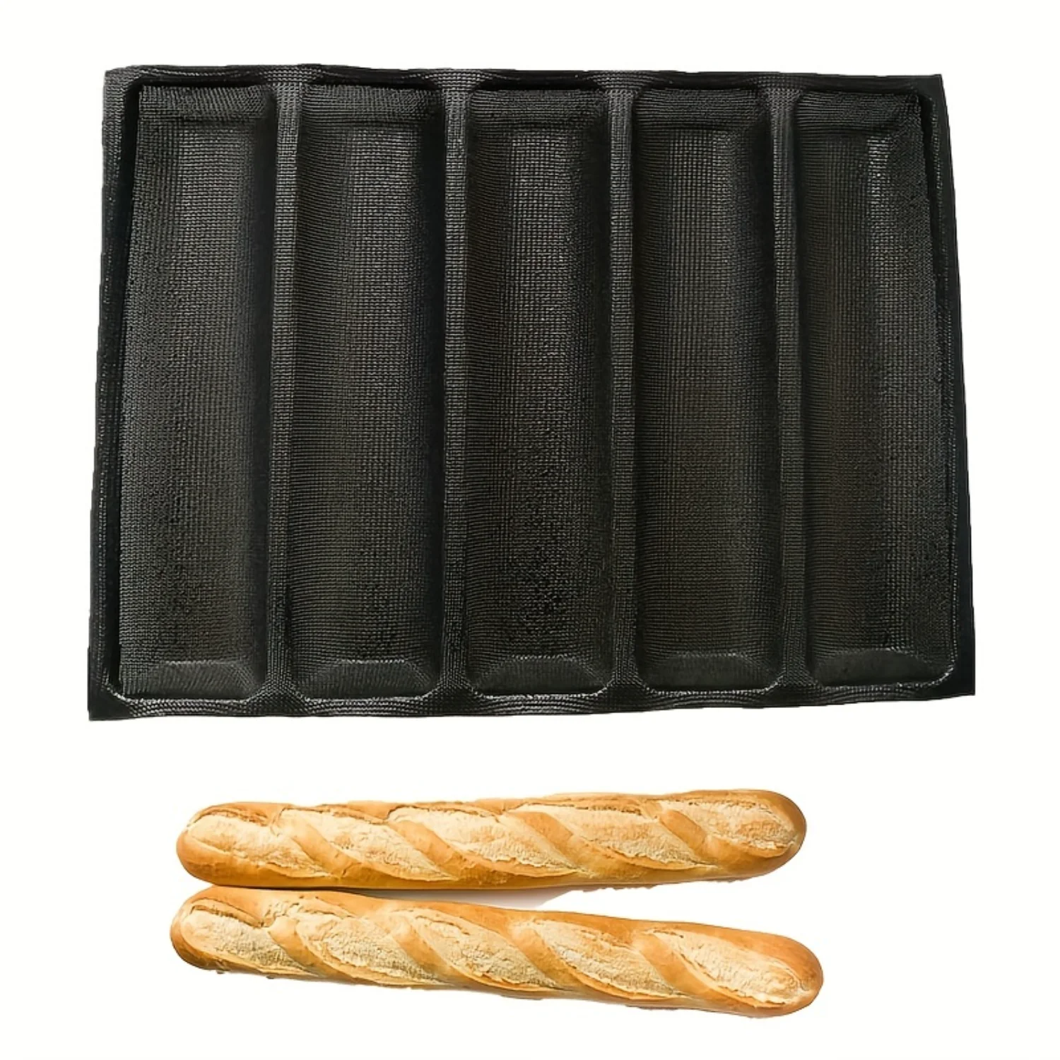 5-Cavity Non-Stick  Pan - Premium Air-Circulating Design for Perfect Baguettes & Buns - Durable Kitchen Baking Essential, 12