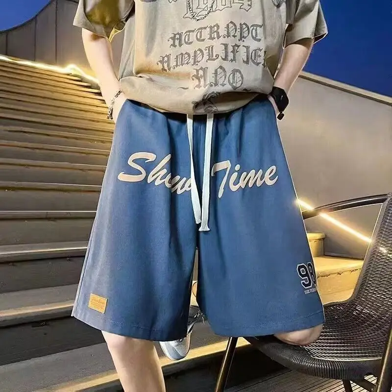 Letter Printed Casual Shorts Men's Summer New Arrival Loose High Waist Drawstring Sports American High Street Sweatpants Male