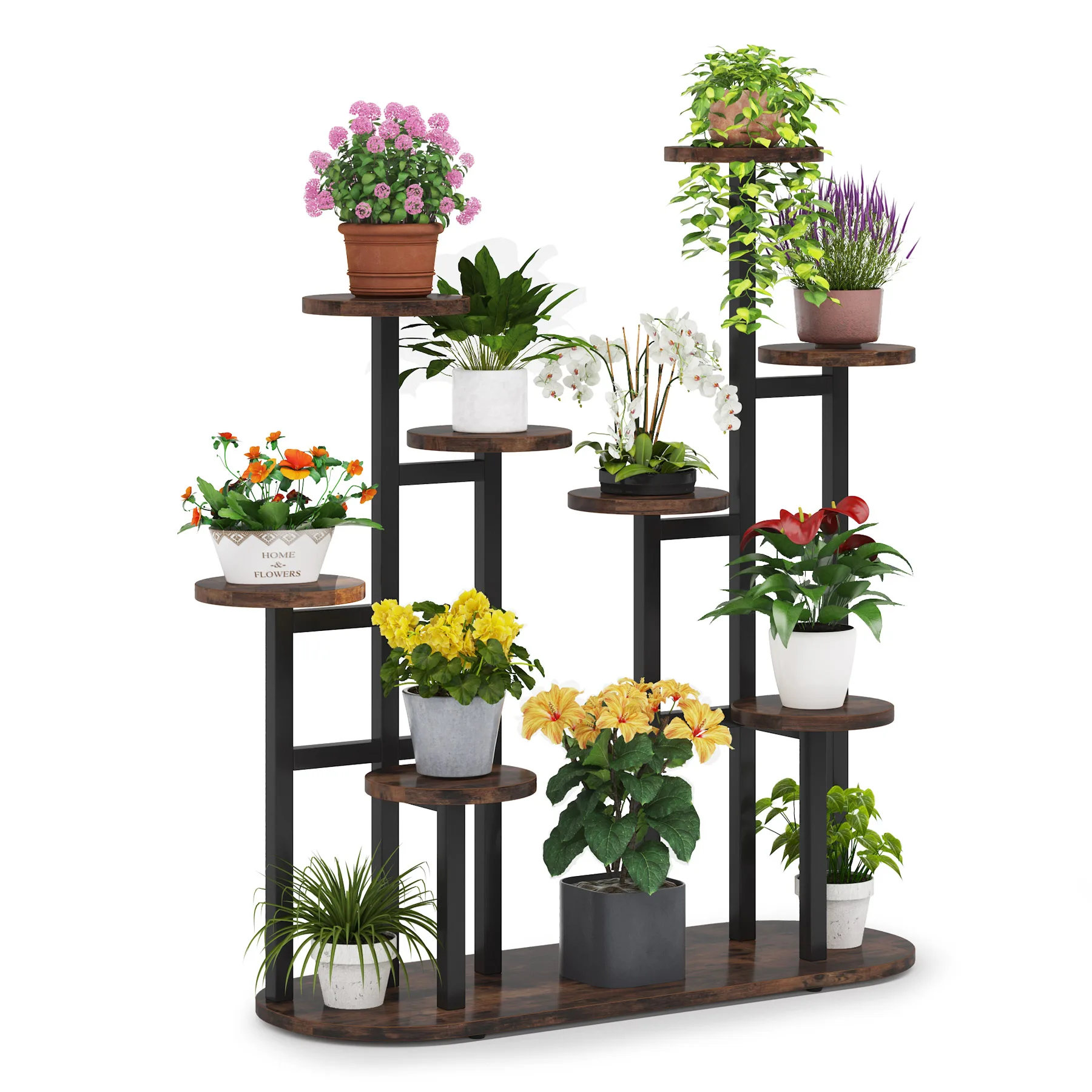 

#ji Tribesigns Indoor Brown Plant Stand Multi-Tiered 11 Potted Plant Shelf Industrial Plant Display Racks For Garden