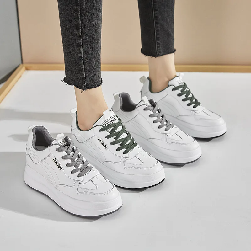 Fujin Full Cow scarpe Casual da donna in vera pelle scarpe per il tempo libero bianche Sneakers robuste piattaforma zeppa tacco 6cm primavera autunno