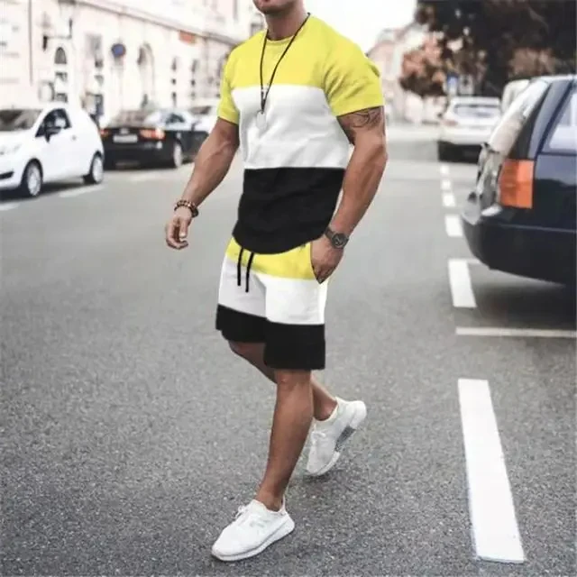 Summer Men\'s T Shirts+Shorts 2PCS Outfits Casual Beach Shorts Sets 3D Print Street Male Clothes Oversized O-Neck Tracksuit Suits