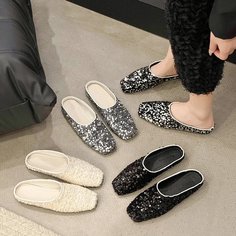 Casual Design Women Winter Fur Slippers Round Toe Lambwool Outdoor Slides Mules Shoes Woman Warm Furry Home Shoes Slippers