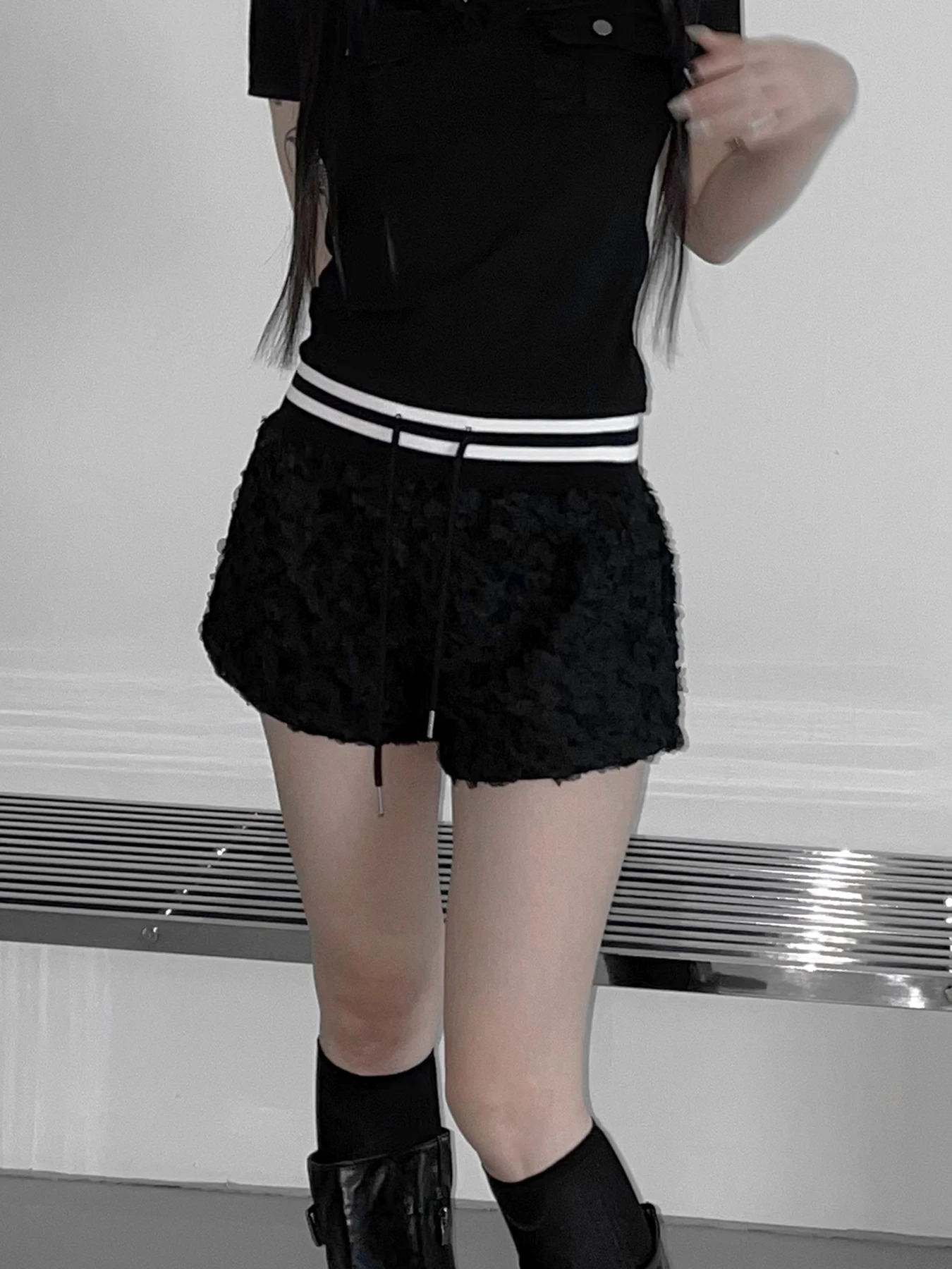 Amyway Korean Sle Sweet Retro Pure Desire Sexy Lace Trim ort Pants Elastic Waist Belt Casual Pants Women