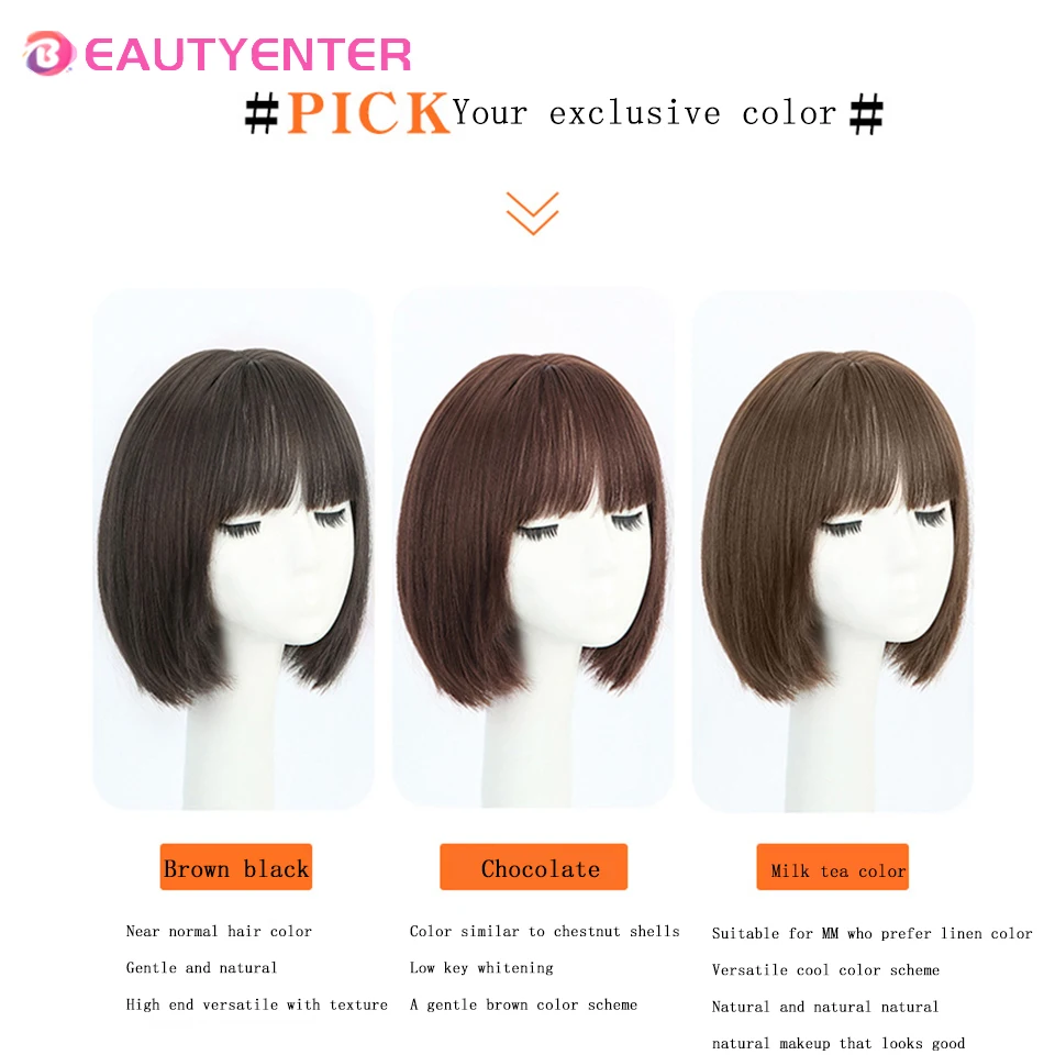 BEAUTYENTER Short Black Bangs Synthetic Wig Lolita Cosplay Fashion Daily High Temperature Resistant Wig Woman