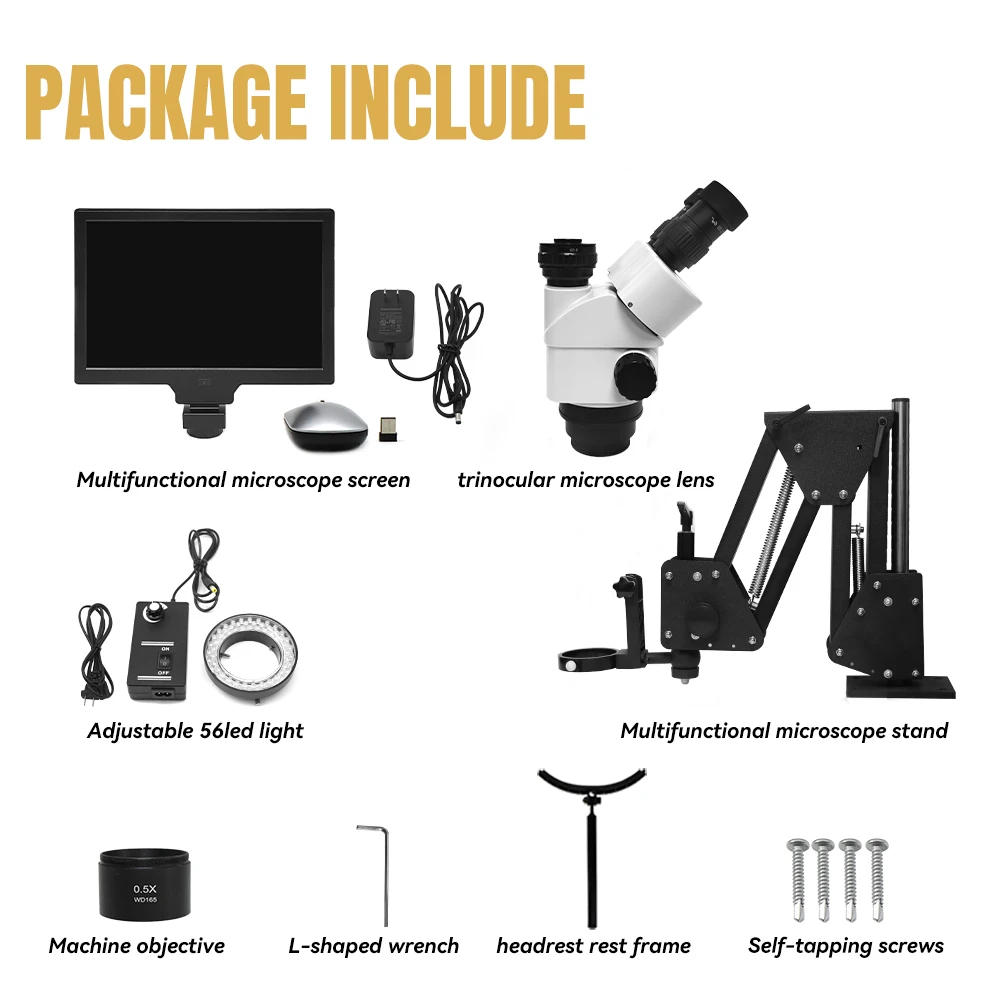 Katway HH-MS01B LCD Digital Trinocular Stereo Microscope,10X/20X Eyepieces,7X-45X Magnification,56-Bulb LED Light,Spring Bracket