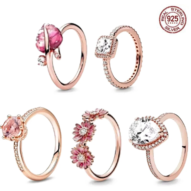 

Rose Gold Series 925 Pure Silver Women's Exquisite Daisy Crown Ring New Year's Valentine's Day Jewelry