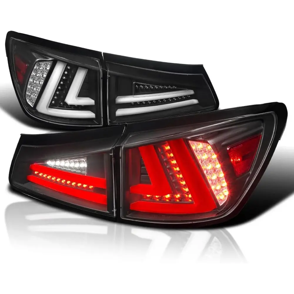 

LED Bar Black Tail Lights Compatible with 2006-2008 Lexus IS250 IS350, Left + Right Pair Assembly
